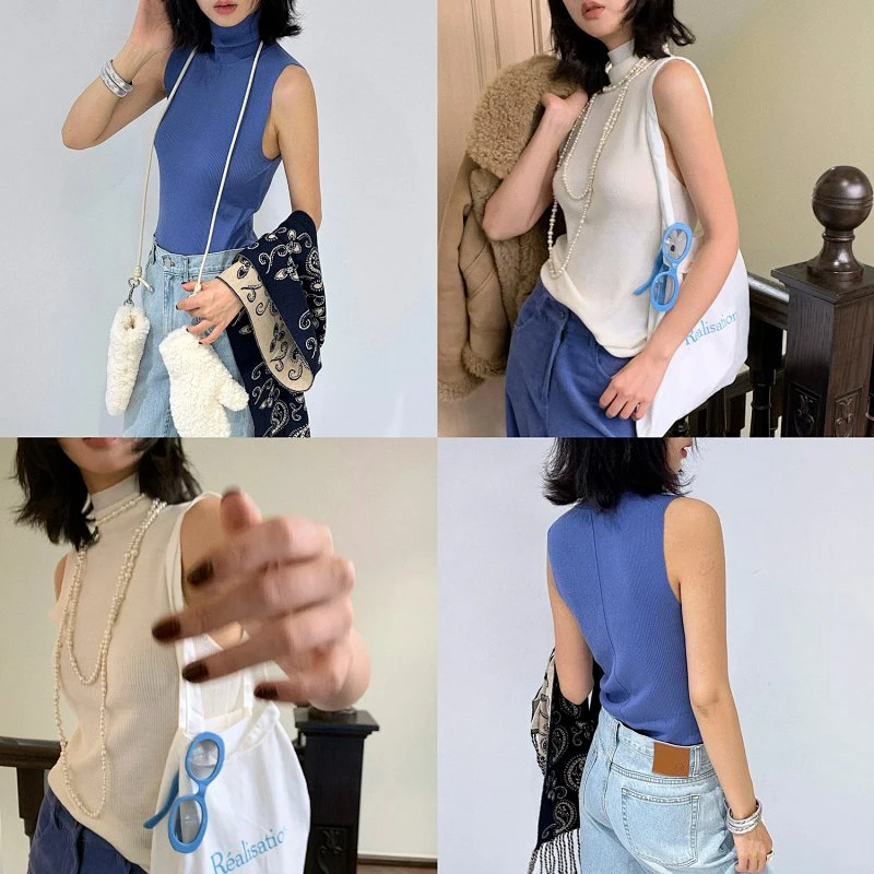 Vane | 气质Up超细"扬子纱"半高领坑条肌理纸片毛织打底衫