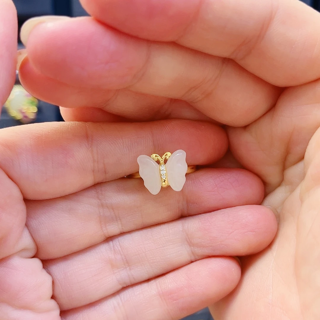 和田玉银S925镀金镶嵌戒指