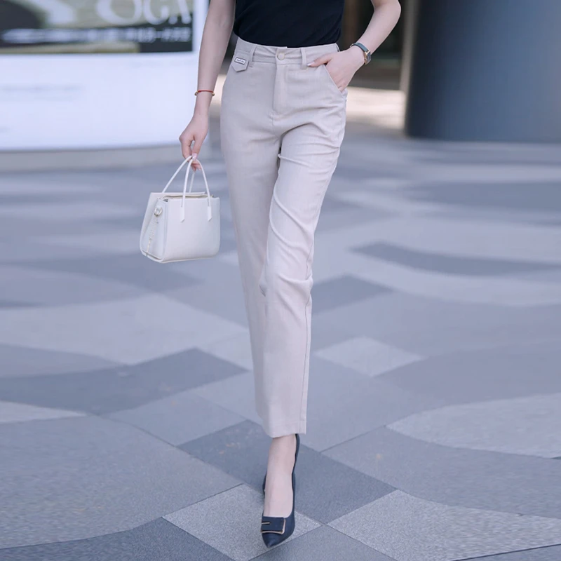 冰丝哈伦西装裤女士夏季2025新款高腰修身显瘦九分休闲小脚烟管裤