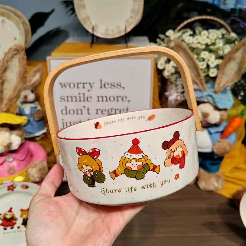 复古小清新系列餐具陶瓷红色可爱餐具水果碗菜盘酸奶碗沙拉碗