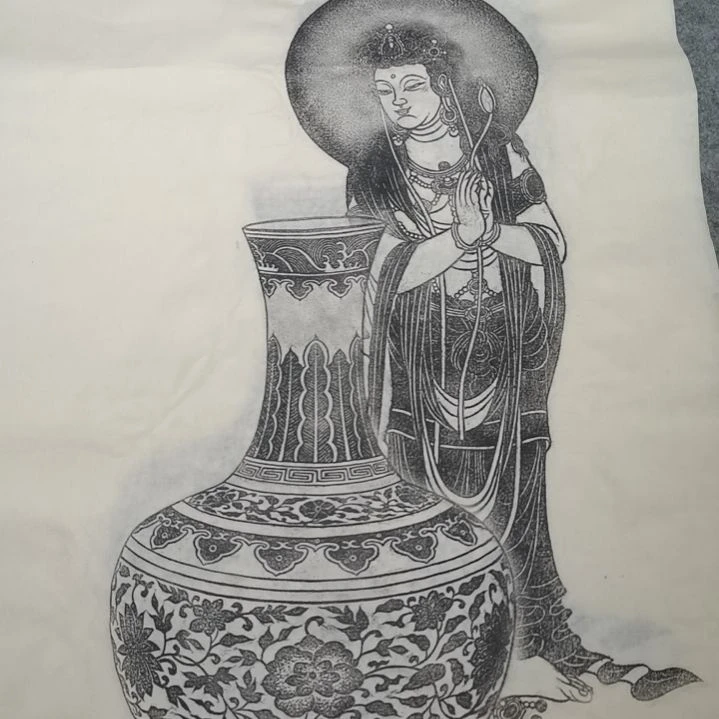 昌化石印石观音平安图拓片一张三尺整纸