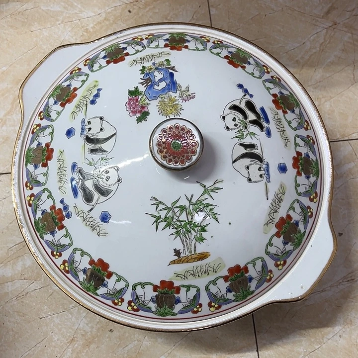 陶摆件25厘米手绘熊猫品锅