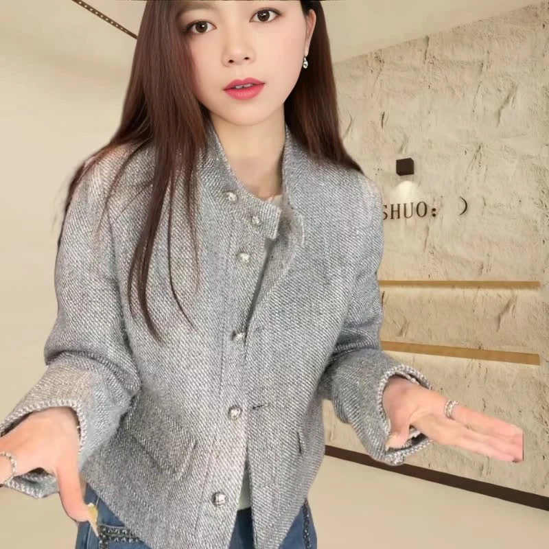 RainieQing【月光缪斯】轻奢经典小立领短款秋冬外套女小香风外套