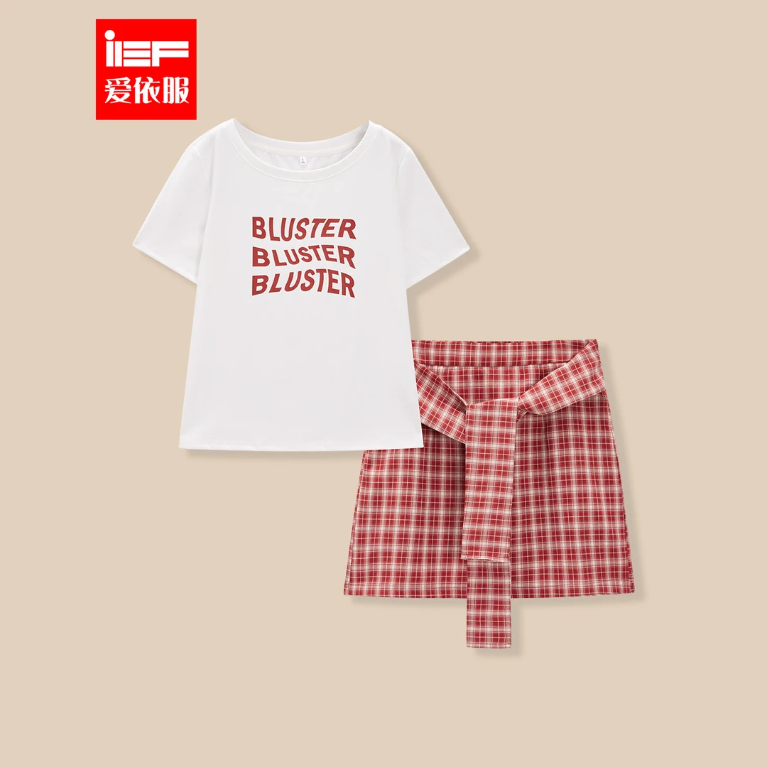 IEF/爱依服【微胖】大码女装套装2025夏季新款通勤格纹女上下套裙