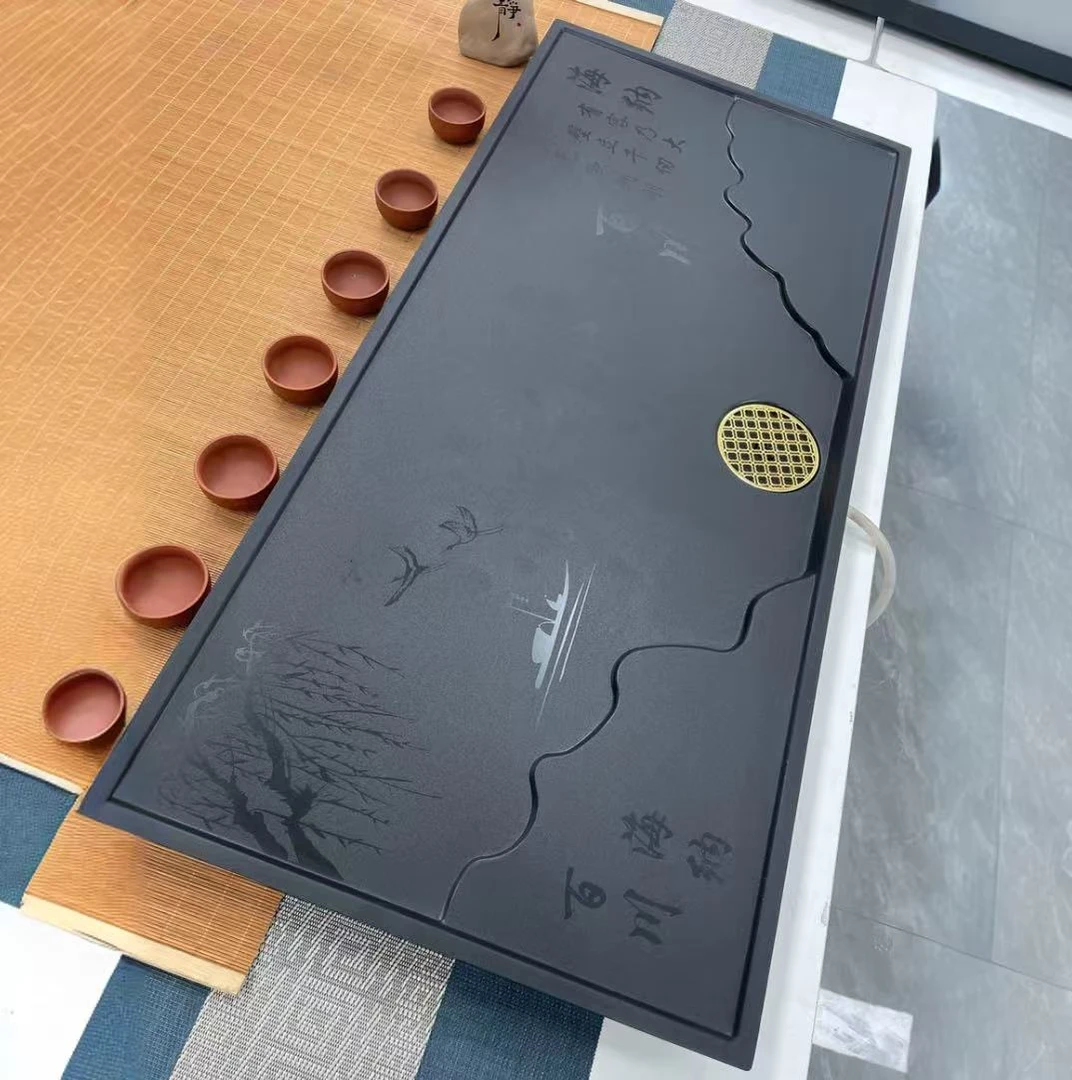 天然乌金石茶盘海纳百川海纳百川新款干湿分离款家用办公两用