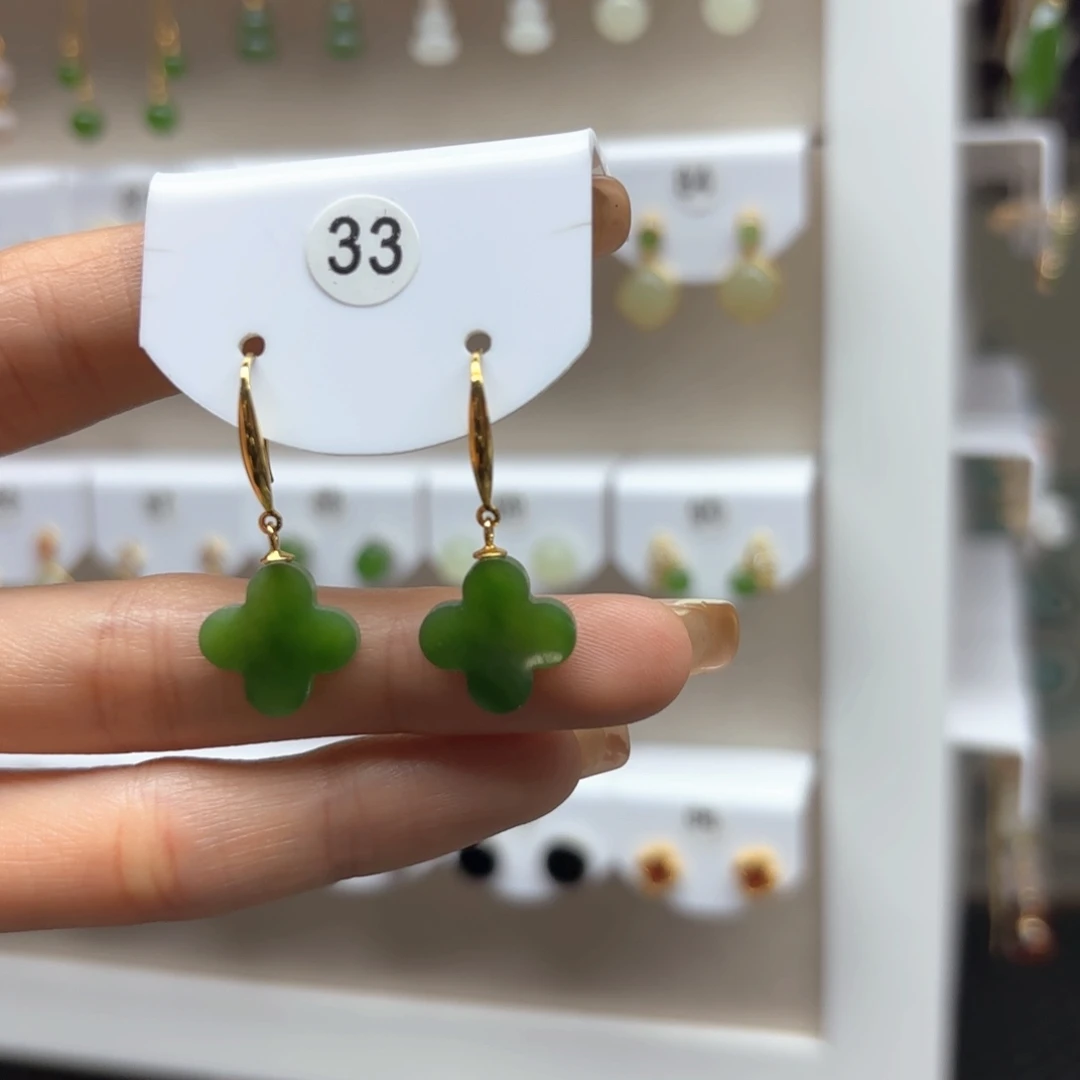 和田玉银S925镶嵌耳饰2