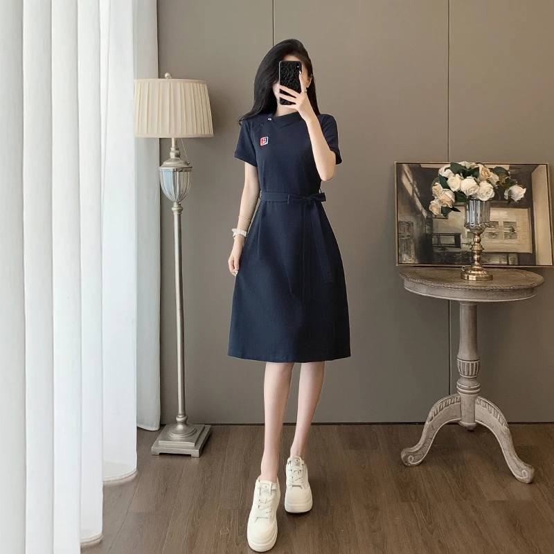 干练气质短袖连衣裙女装2025夏季时尚减龄收腰显瘦韩版学院风裙子
