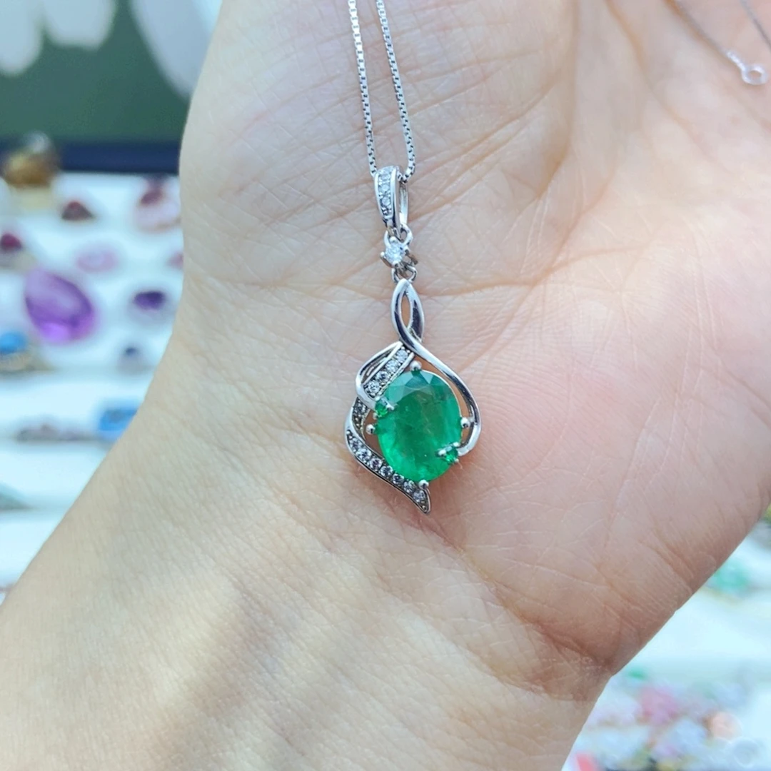 吊坠(赠链)银S925镶嵌祖母绿