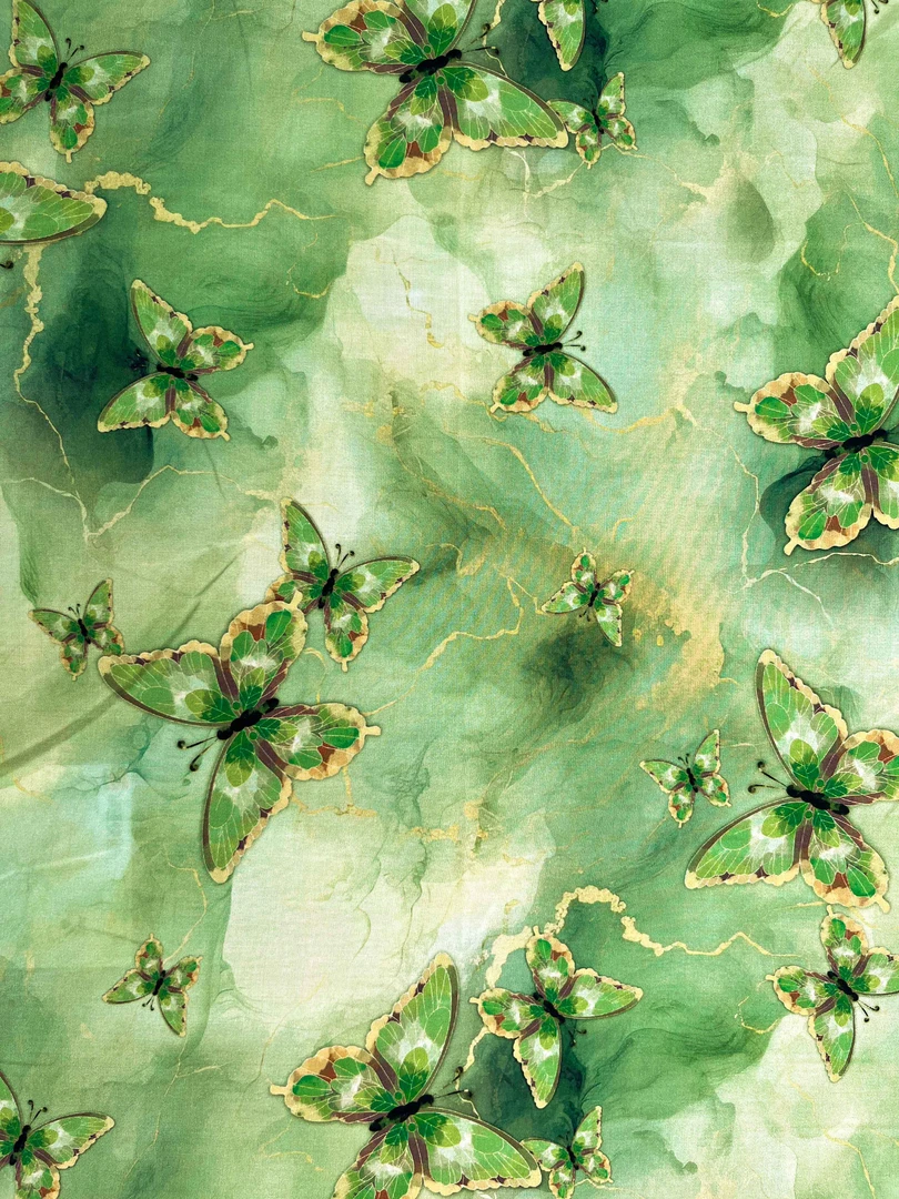 高密棉绸·立体感 翡翠蝴蝶连衣裙旗袍床单被罩面料柔软透气