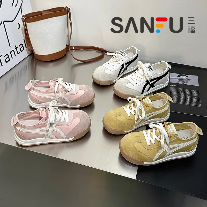 三福厚底增高德训鞋女2025春夏款百搭透气圆头丑萌运动休闲阿甘鞋