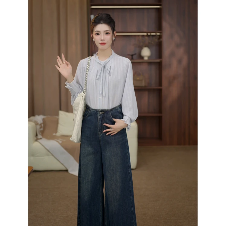 TITI定制【皓月当空】轻奢气质条纹长袖衬衫宽松显瘦上衣TP1665401