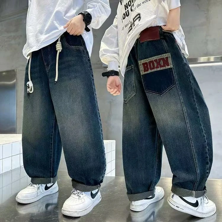 200350童装男童休闲牛仔裤2025秋季宝宝韩版潮酷洋气宽松牛仔裤潮