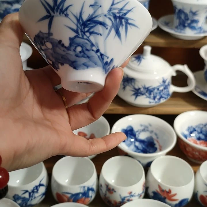 景德镇手绘斗笠杯竹子