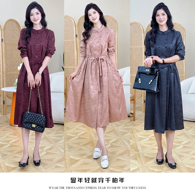 千柏年【宋锦美人】人丝醋酸锻丝滑清凉气质收腰显瘦连衣裙-C2873