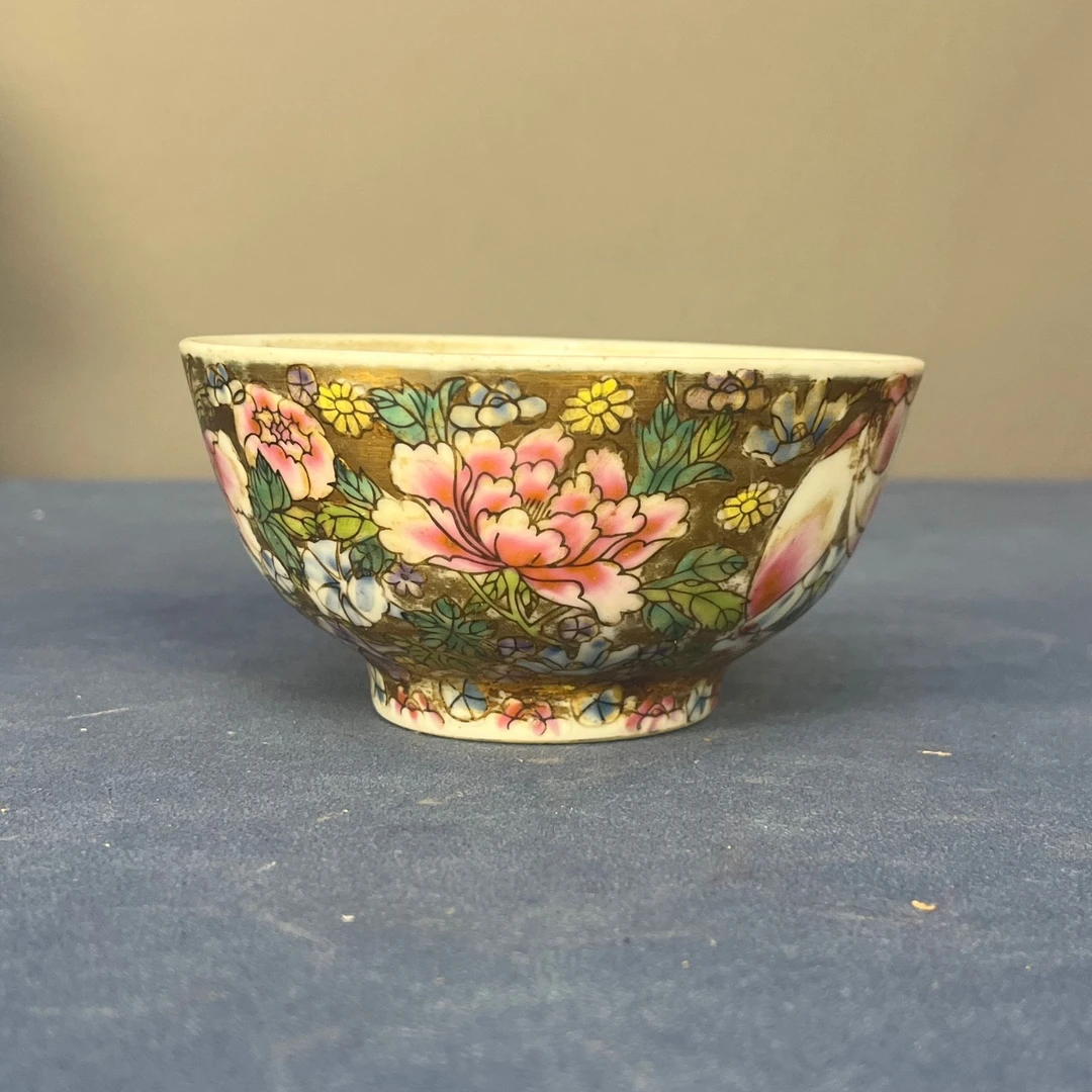 【微瑕慎拍】133景德镇老厂瓷万花花卉全满工系列赏碗