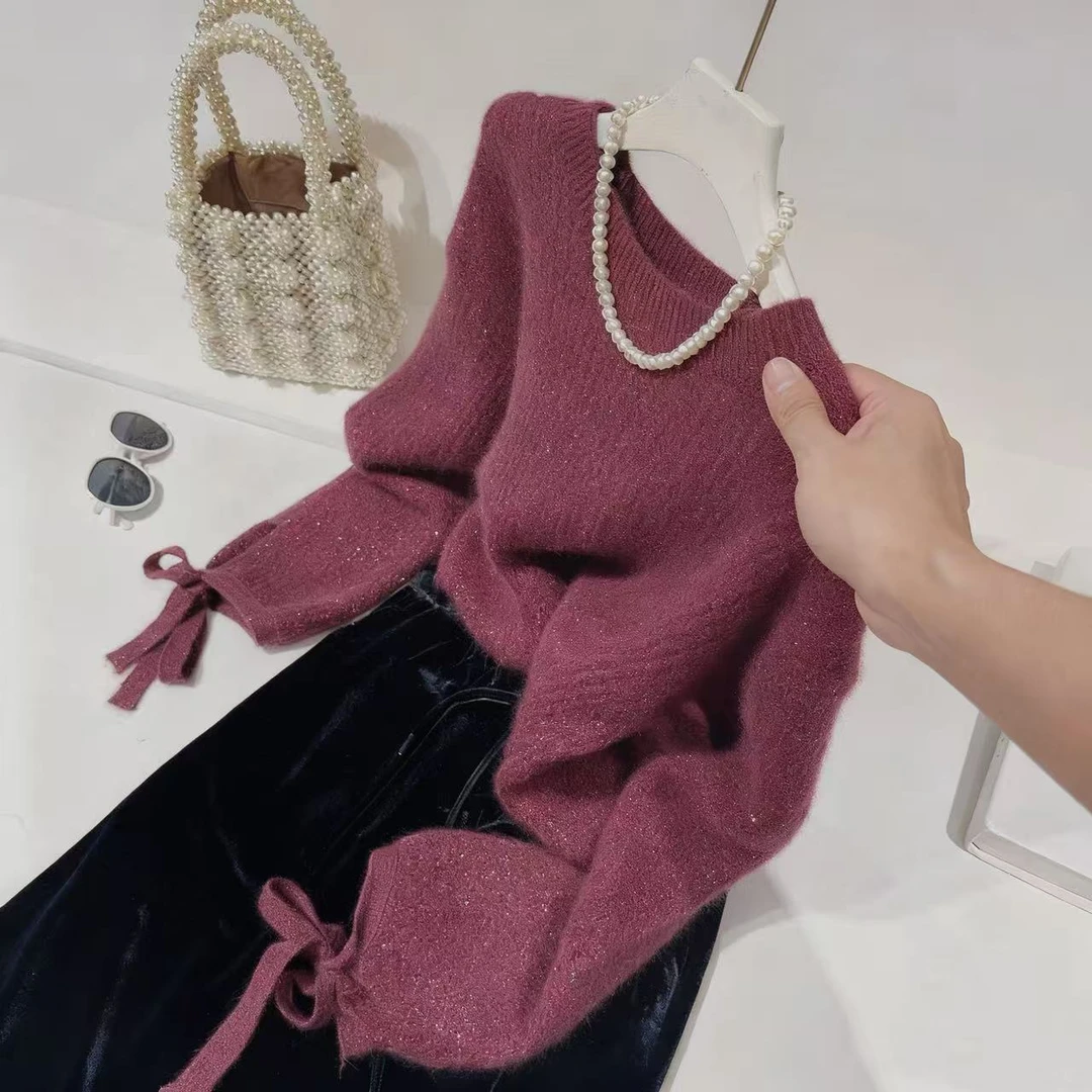 羊毛羊绒~拉毛工艺勿机洗~胸94-170长55亮片混针织衫 3370