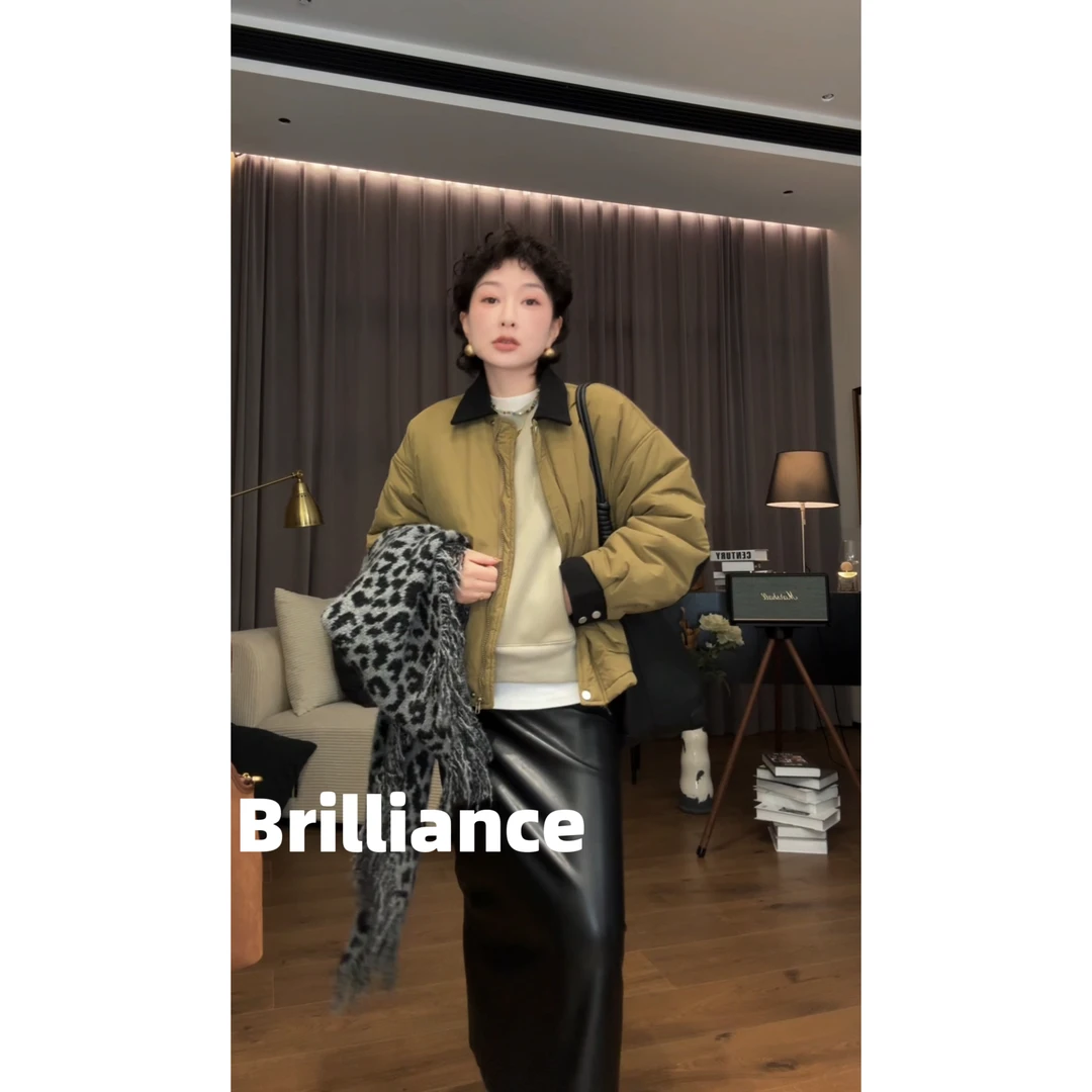 （NO退换） 设计感撞色灯芯绒翻领拼接复古小众短款棉衣