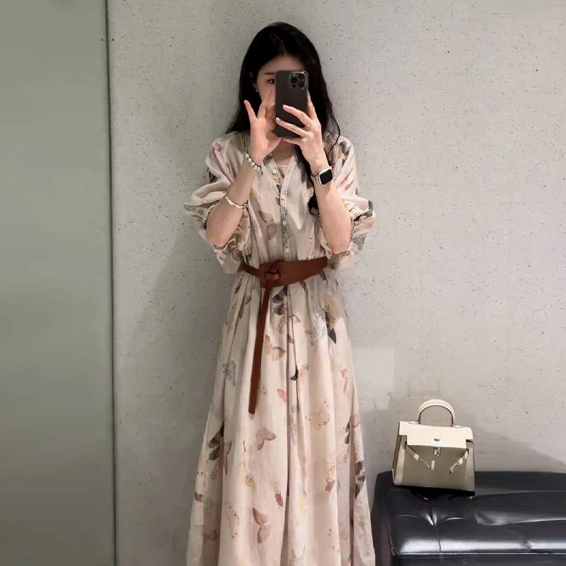 高级感巨好看海边度假碎花连衣裙子女初夏季2025新款绝美掐腰长裙