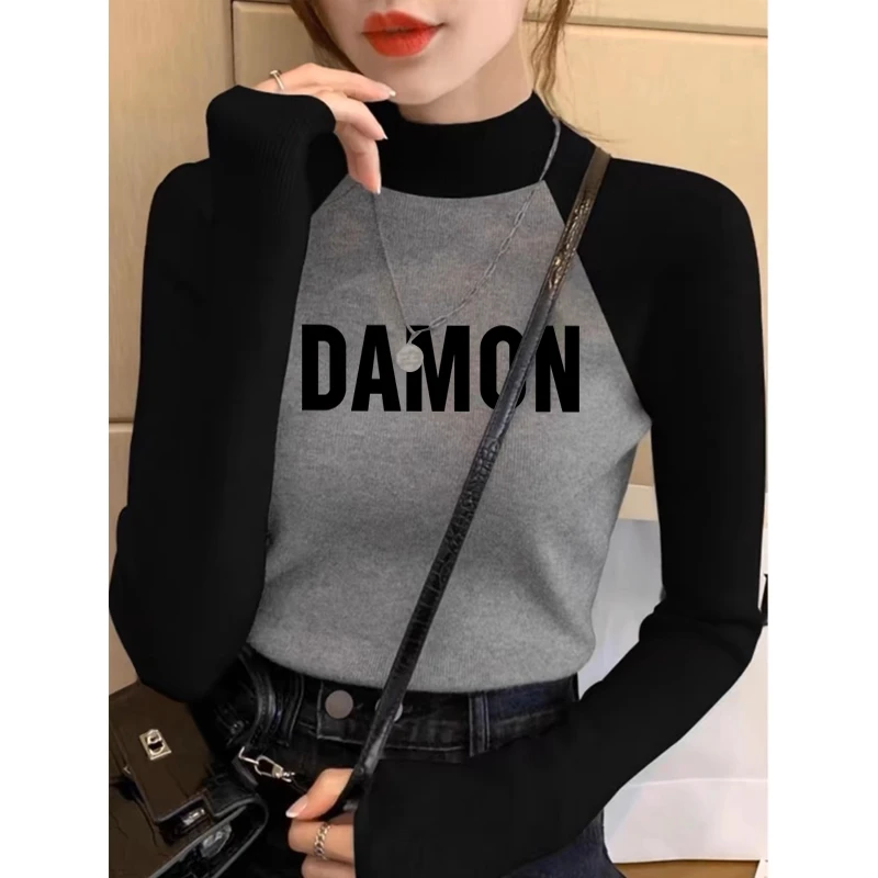 德绒加绒加厚保暖半高领长袖T恤女秋冬季磨毛内搭插肩上衣打底衫