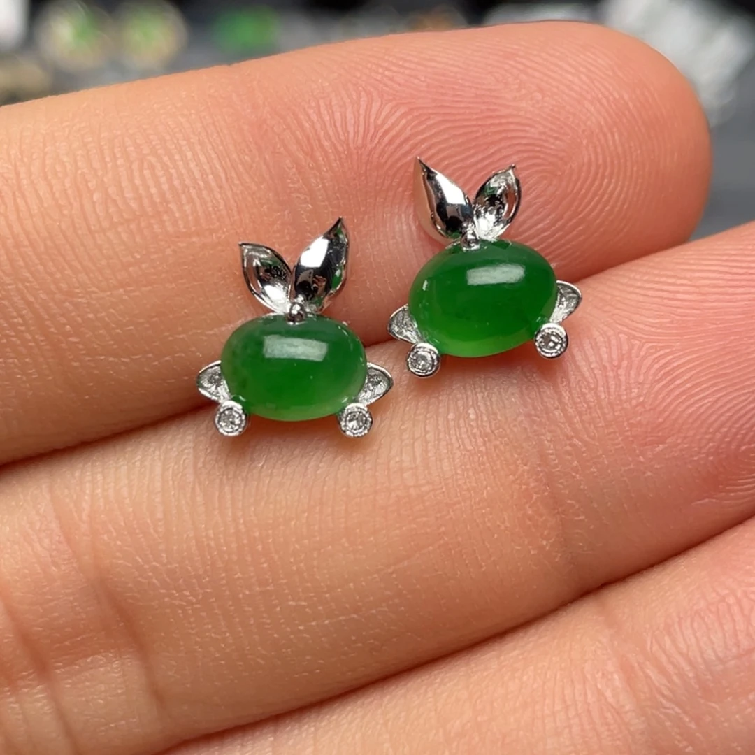 翡翠耳饰18K金镶嵌纯天然缅甸翡翠