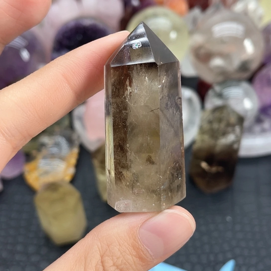 未镶嵌发晶珠宝半成品60茶黄水晶柱