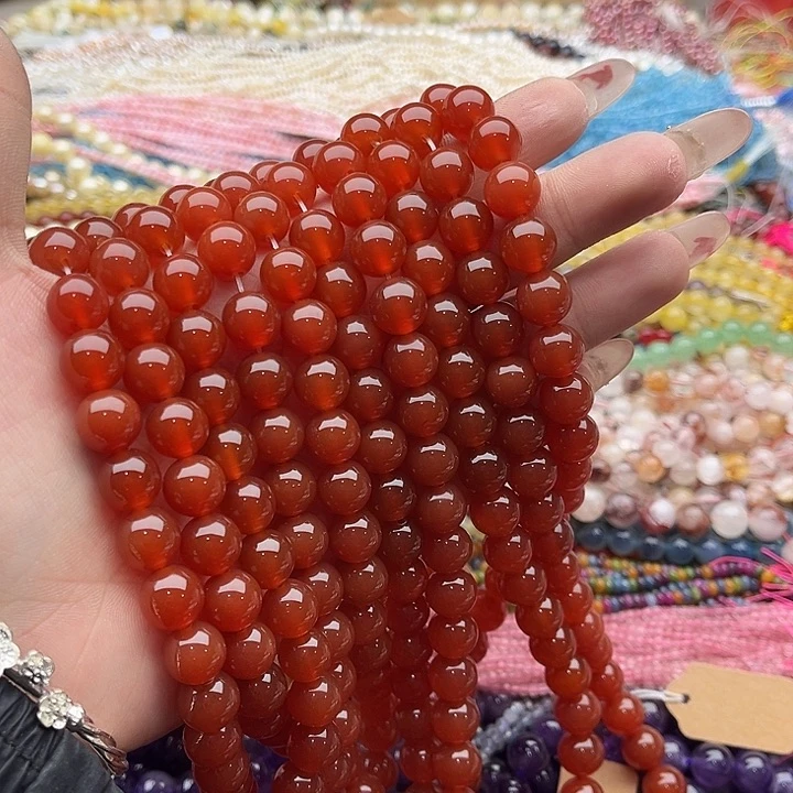 玛瑙/玉髓珠宝半成品未镶嵌一条10mm左右红玛瑙