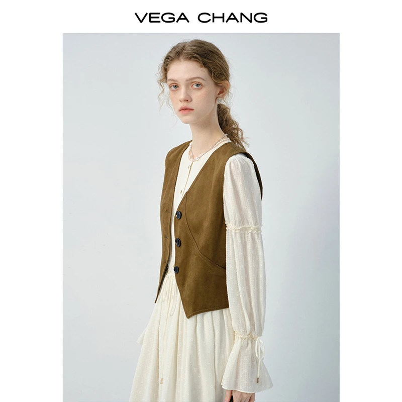 VEGA CHANG马甲女款2025年新款春季质感度假风仿麂皮时尚背心套装