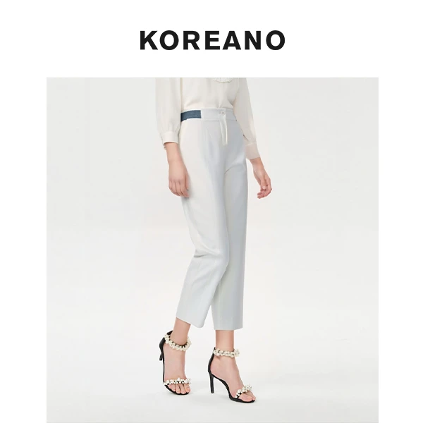 【KOREANO】夏季岩白色弹力腰头休闲直筒裤  KT3848(JUN)
