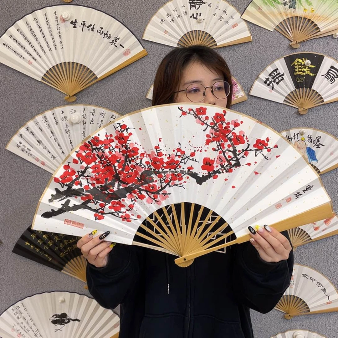 书法10寸玉竹-纯手绘-文玩扇骨（默认粘好）