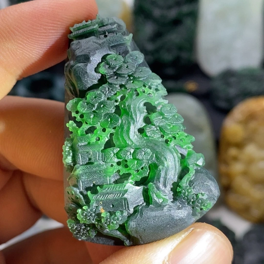 定制翡翠未镶嵌天然翡翠A货山水牌