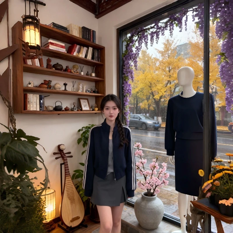 短款外套女秋冬新款2025韩系三道杠小个子休闲减龄夹克上衣棒球服