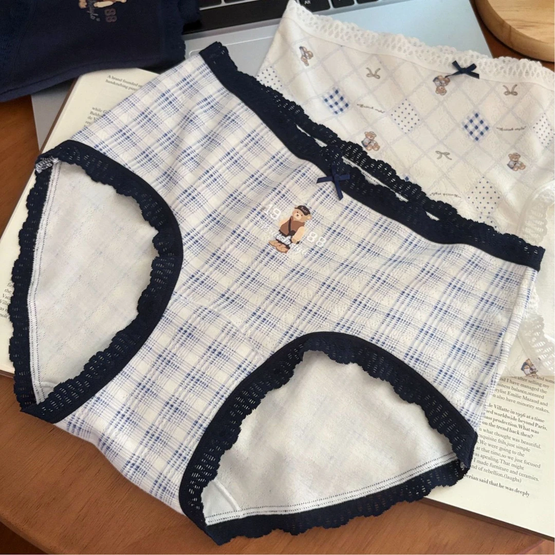 【告白气球】英伦复古学院风婴儿棉撞色小熊少女纯棉中高腰内裤透气