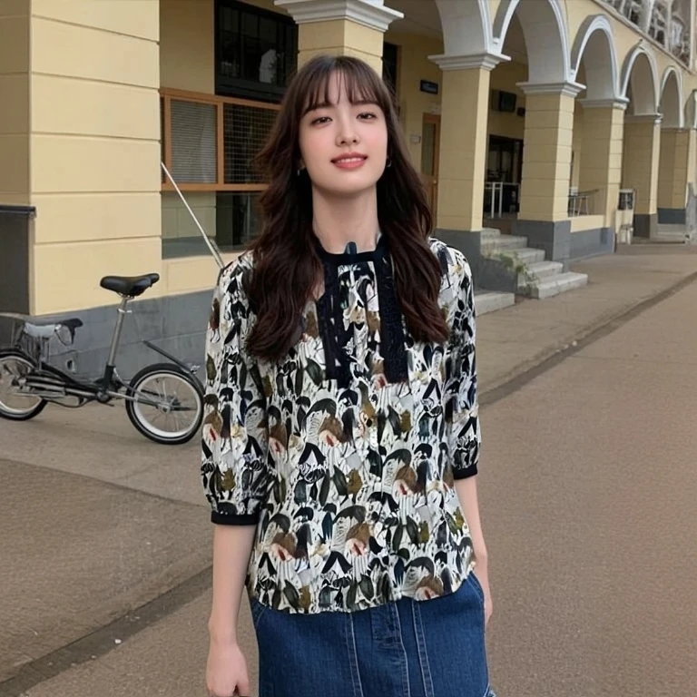 减龄卡通童趣满印印花衬衫2025夏季宽松显瘦休闲中袖衬衫25063066