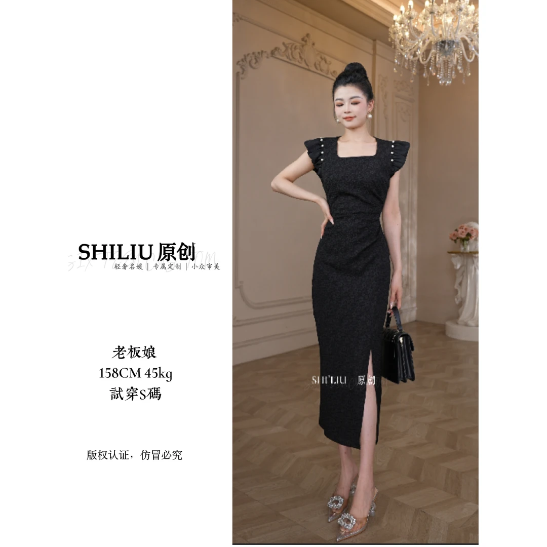 【思敏专属】黑色时尚百搭修身轻奢女装连衣裙61204