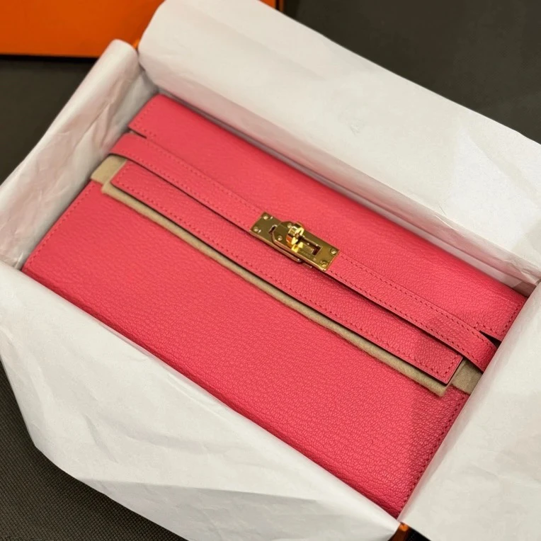 95新 Hermes/爱马仕 只盒/Hermes唇膏粉山羊皮Kelly钱包 A刻17年