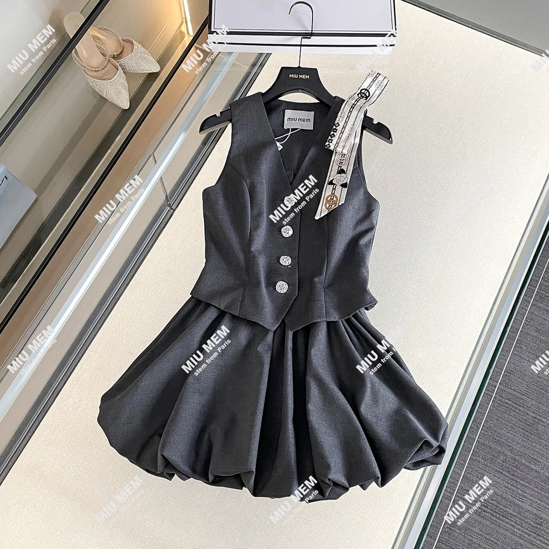 法式名媛风V领假两件蝴蝶结短款连衣裙 DY6865