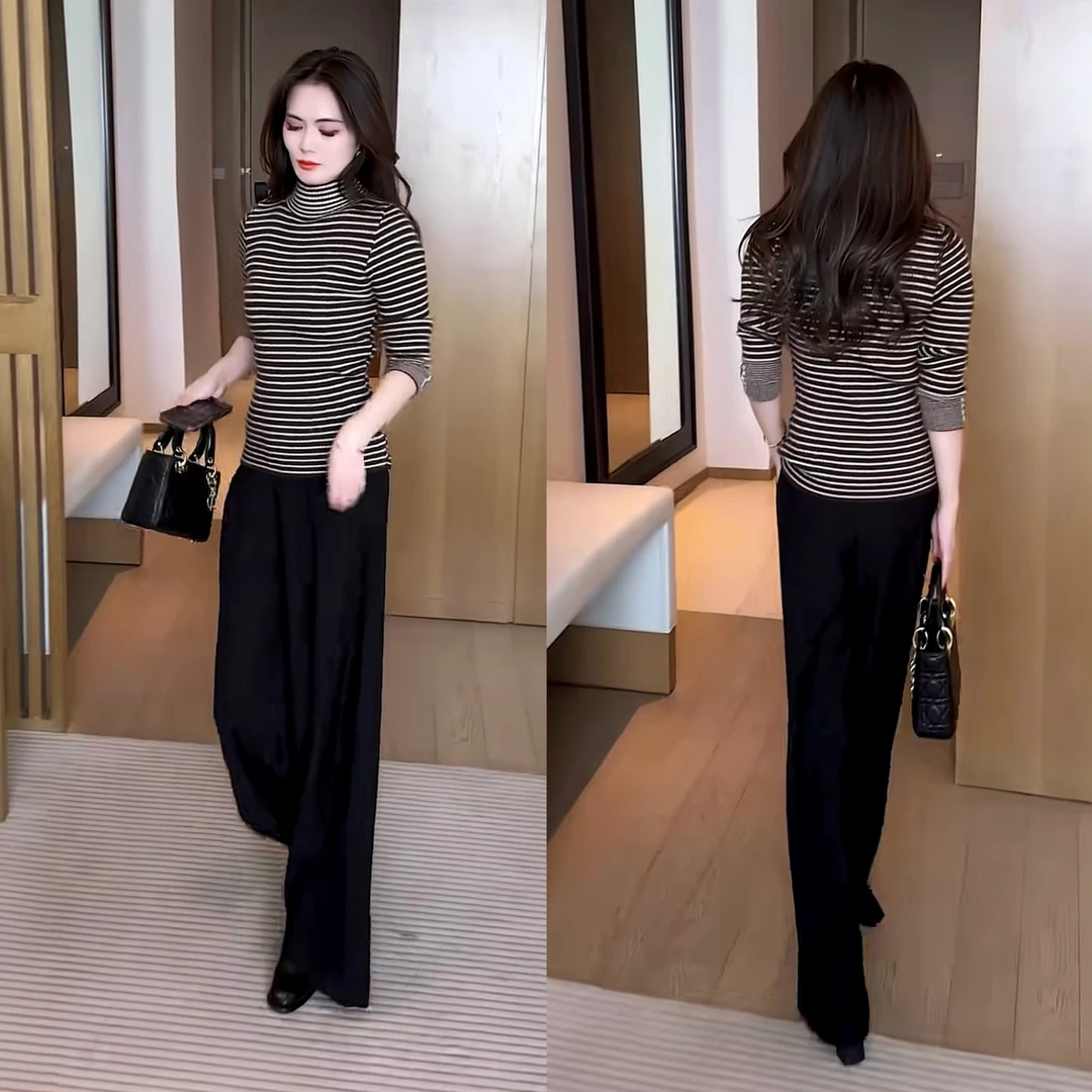 2025新款半高领针织衫时尚上衣百搭休闲显瘦长袖