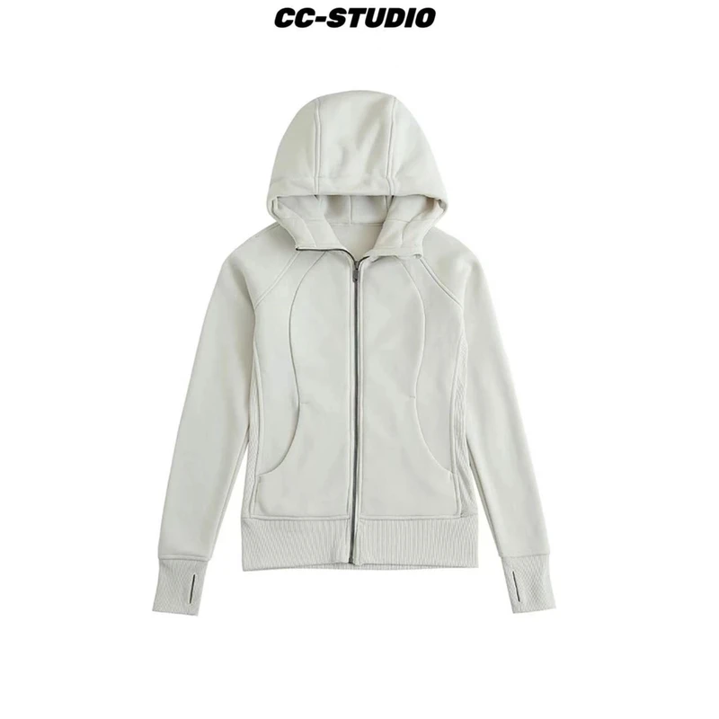 【白金卫衣】Scuba 瑜伽健身修身加绒修身运动针织健身时尚休闲连帽