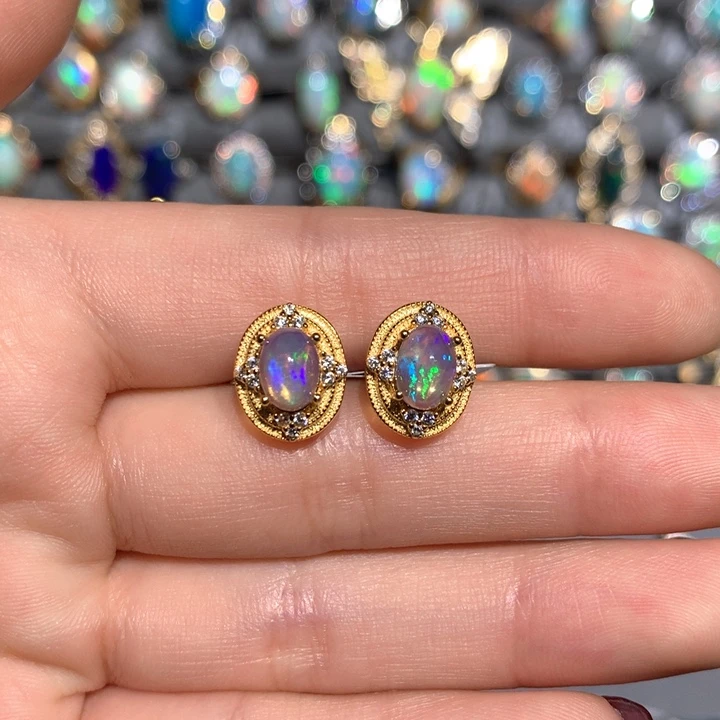 欧泊K福利耳钉银S925镶嵌