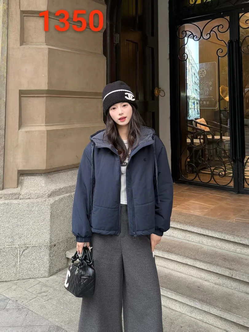 【268】【薄棉】冬季连帽时尚休闲新款宽松显瘦百搭拼格子棉外套1350