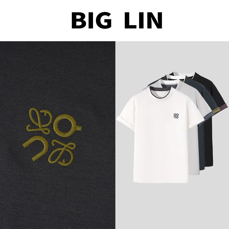 BIG林 夏季上新舒适透气宽松百搭凉感莫代尔面膜圆领短袖T恤X2198