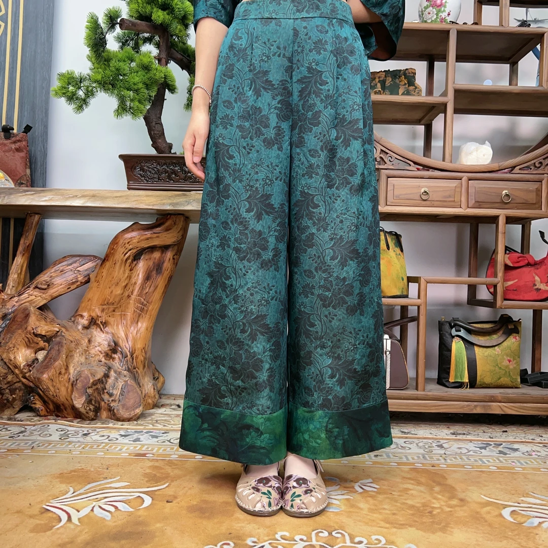 枫犀国风香云纱裤子女桑100桑蚕丝40姆米新中式女裤宽松直筒气质