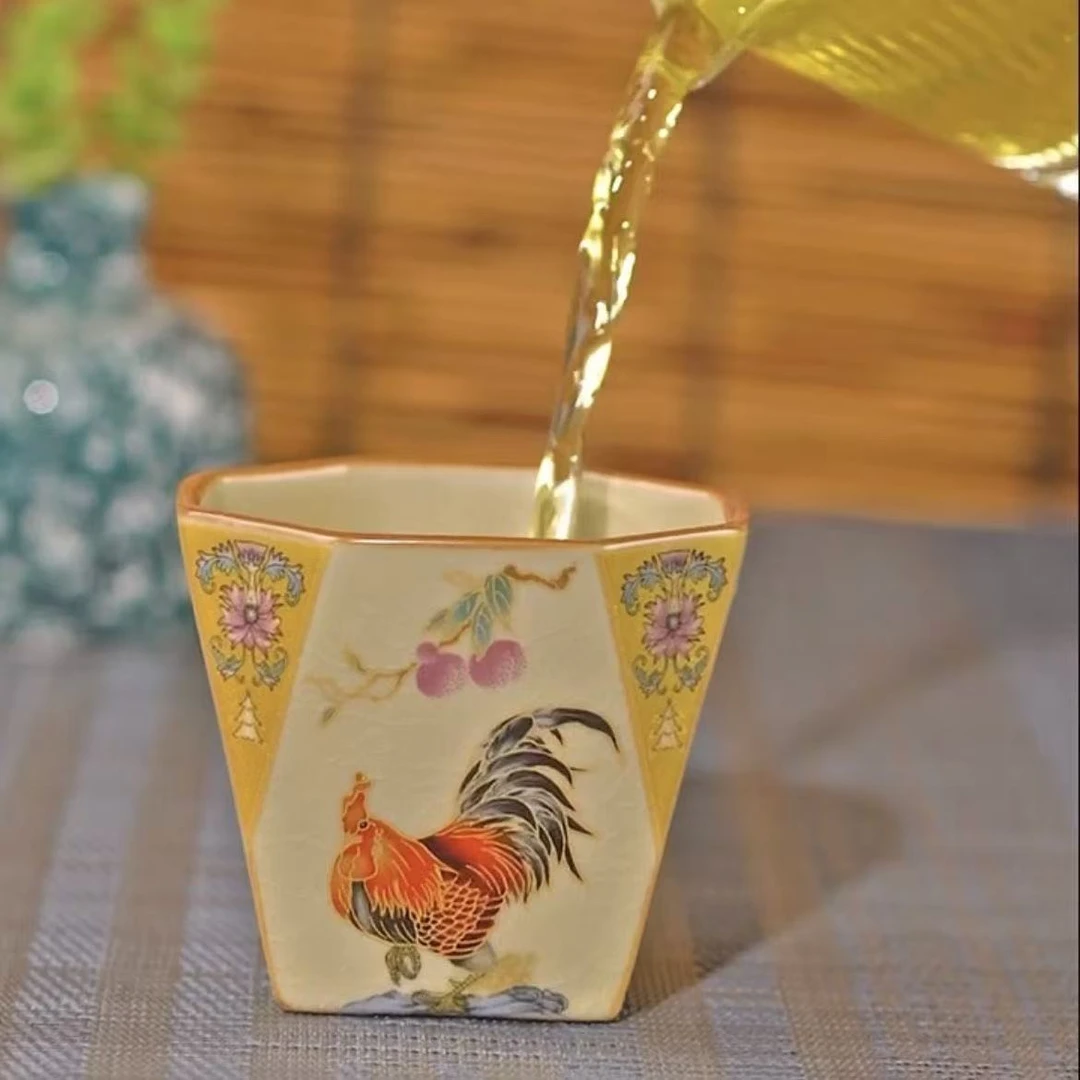 岑汝珐琅八方茶杯经典开片养壶佳品个性化设计
