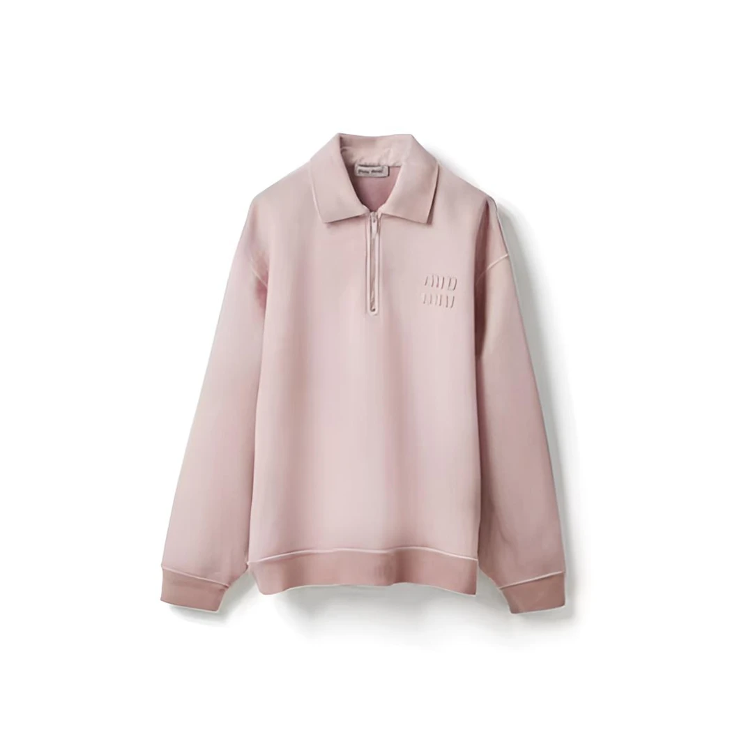 未使用 MIU MIU/缪缪 娜娜专属 做旧长袖polo衫 雪粉色