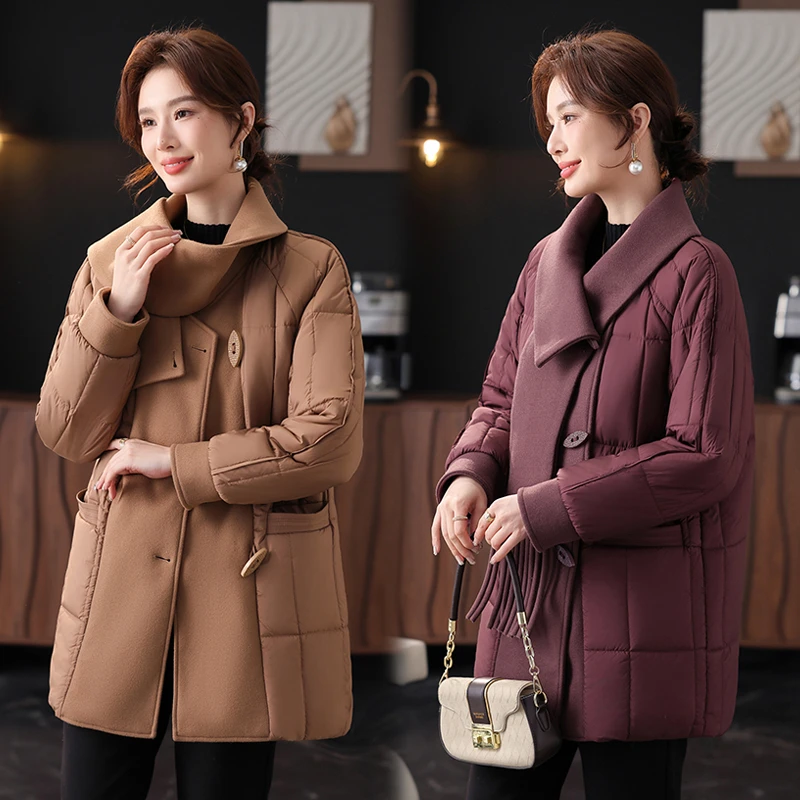 中年妈妈冬装时尚加绒加厚棉服中老年人女冬季棉袄外套气质中长款