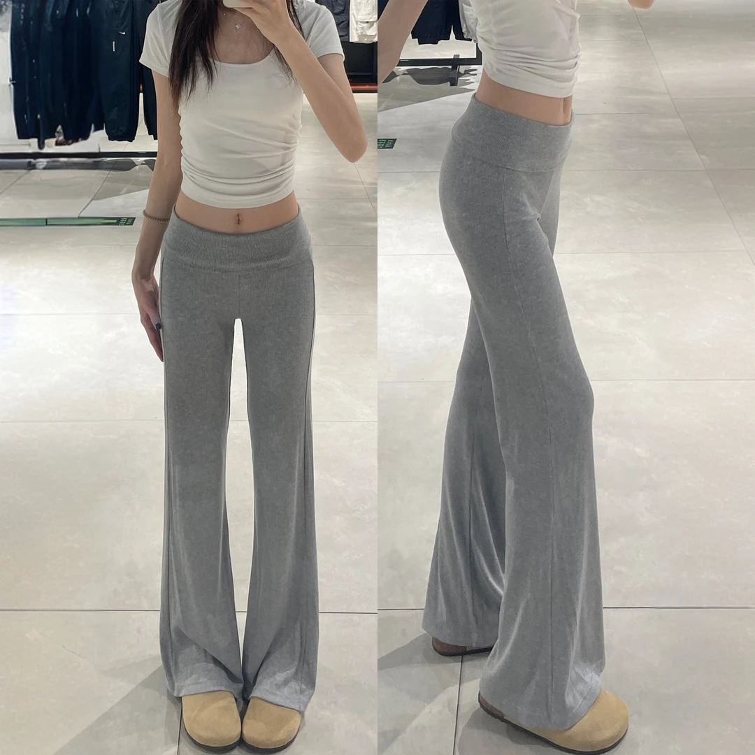 美式翻腰微喇裤女夏季薄款低腰辣妹显瘦喇叭裤垂感马蹄裤运动卫裤