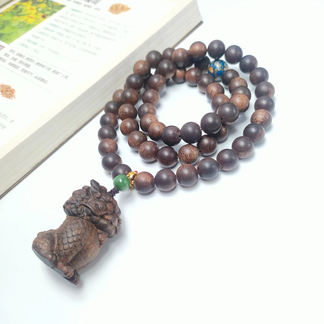 【沉水瑰宝级】富国岛倒架W年老料多圈搭沉香木雕貔貅吊坠