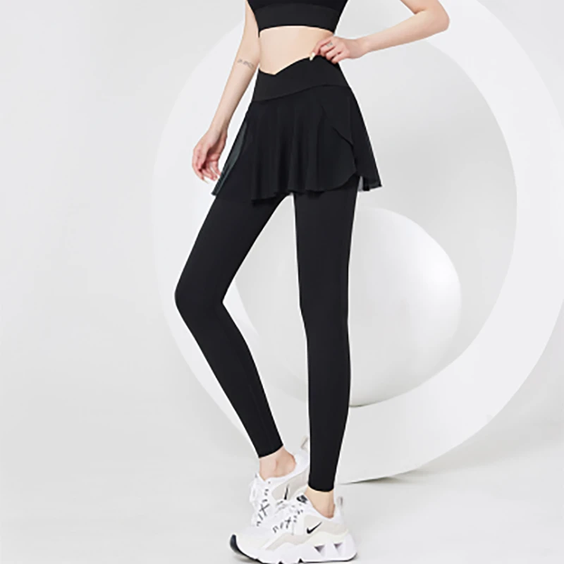 运动假两件裙裤女高腰提臀速干显瘦跑步健身裤24001