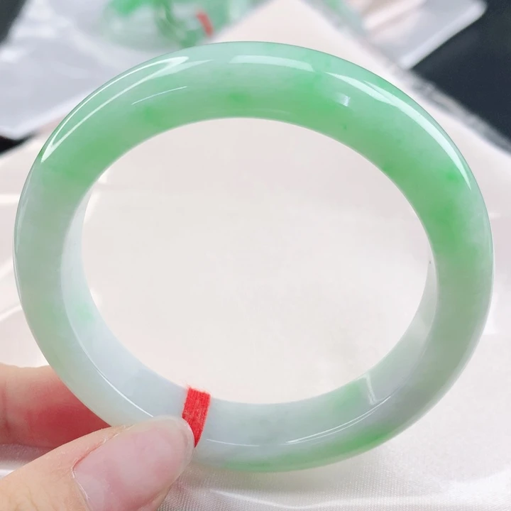 翡翠未镶嵌手镯缅甸55.7阳绿半山水正圈