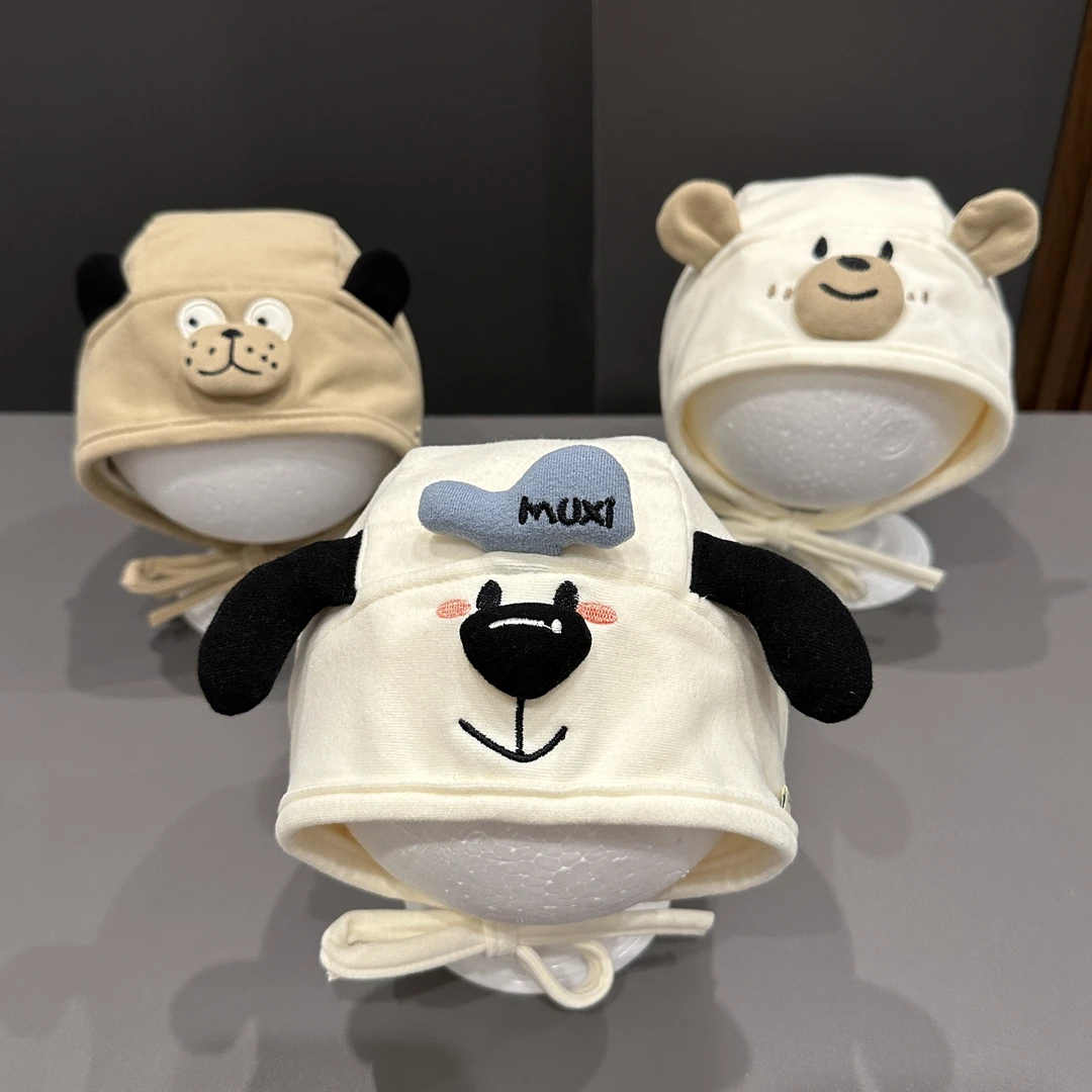 可爱新生儿护耳帽卡通小狗百搭外出保暖春秋季婴儿帽男女宝宝帽子